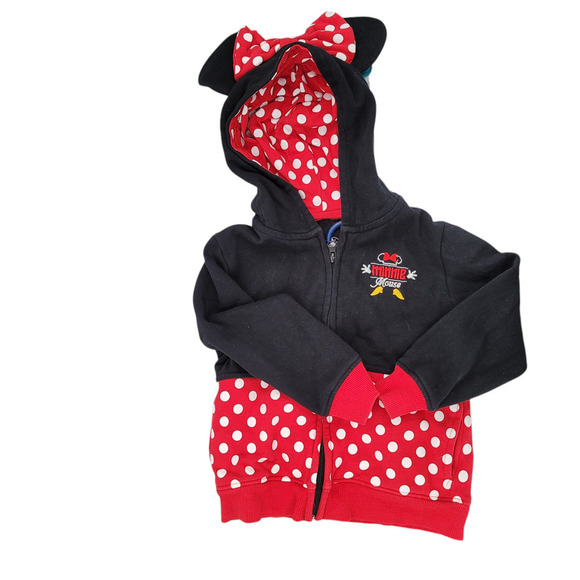 Disney Parks Minnie Mouse Hoodie Sweater Youth Size XS Attached Ears - Picture 1 of 4